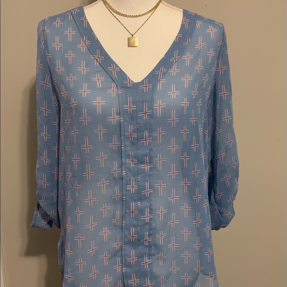 Sweet Rain blue blouse with crosses